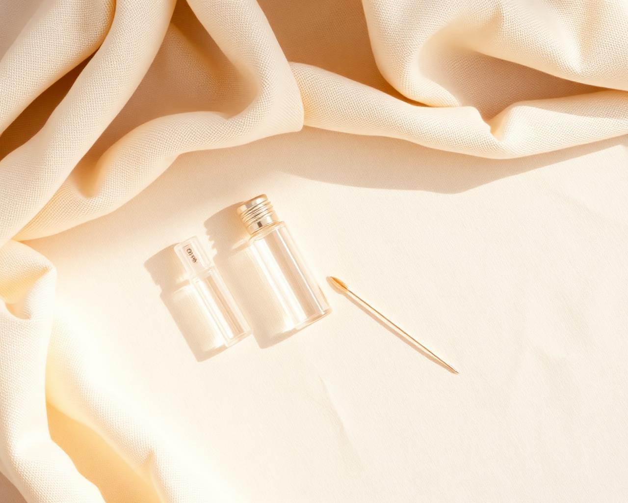 Aesthetic treatment vials on cream linen